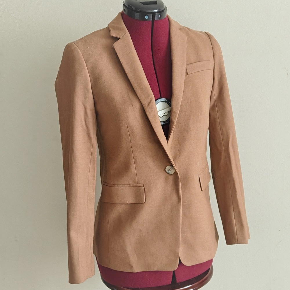 J.Crew Regent Blazer Camel Brown Wool Tailored Jacket 00P Red Pinstripe Lining